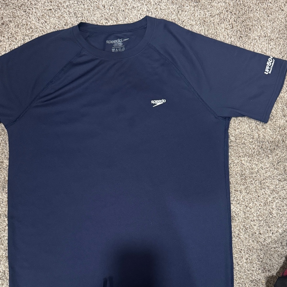 Speedo Performance Athletic Tee Men's Medium Blue Quick Dry Training Shirt